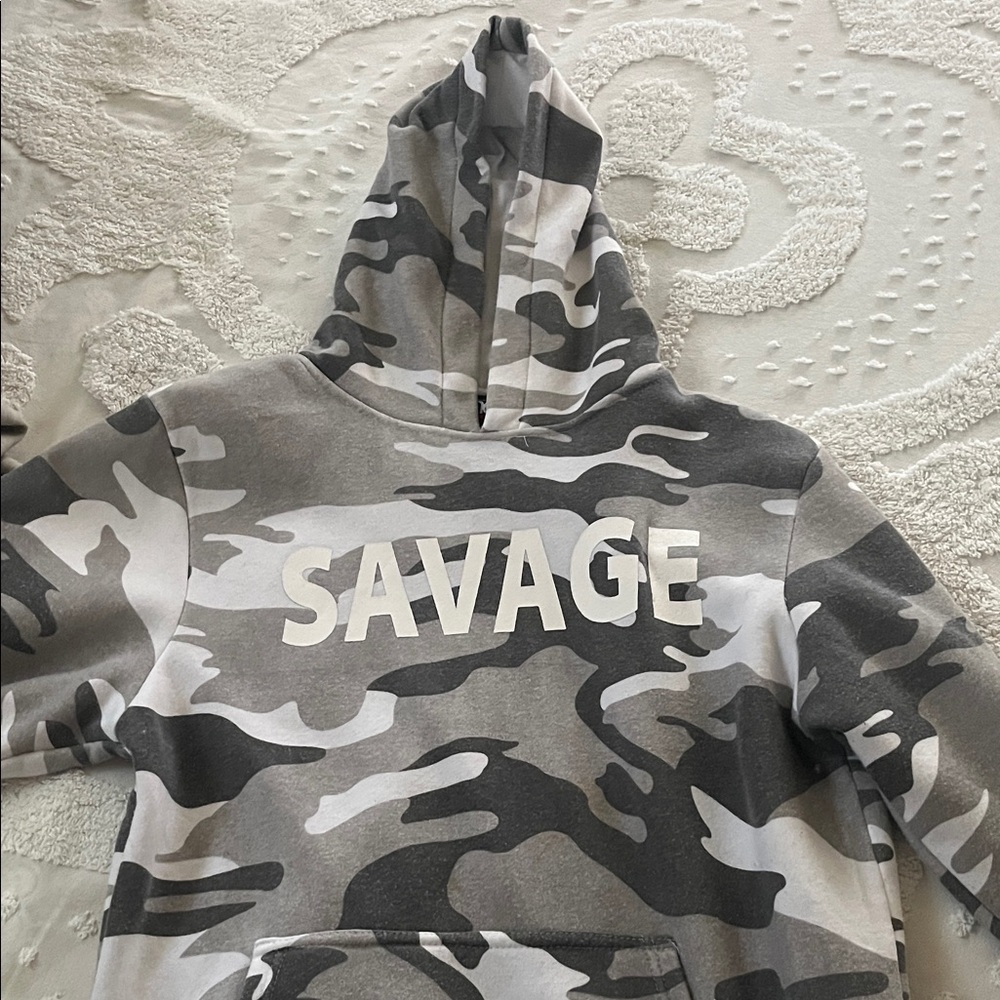 Camouflage Hoodie with 'SAVAGE' Print